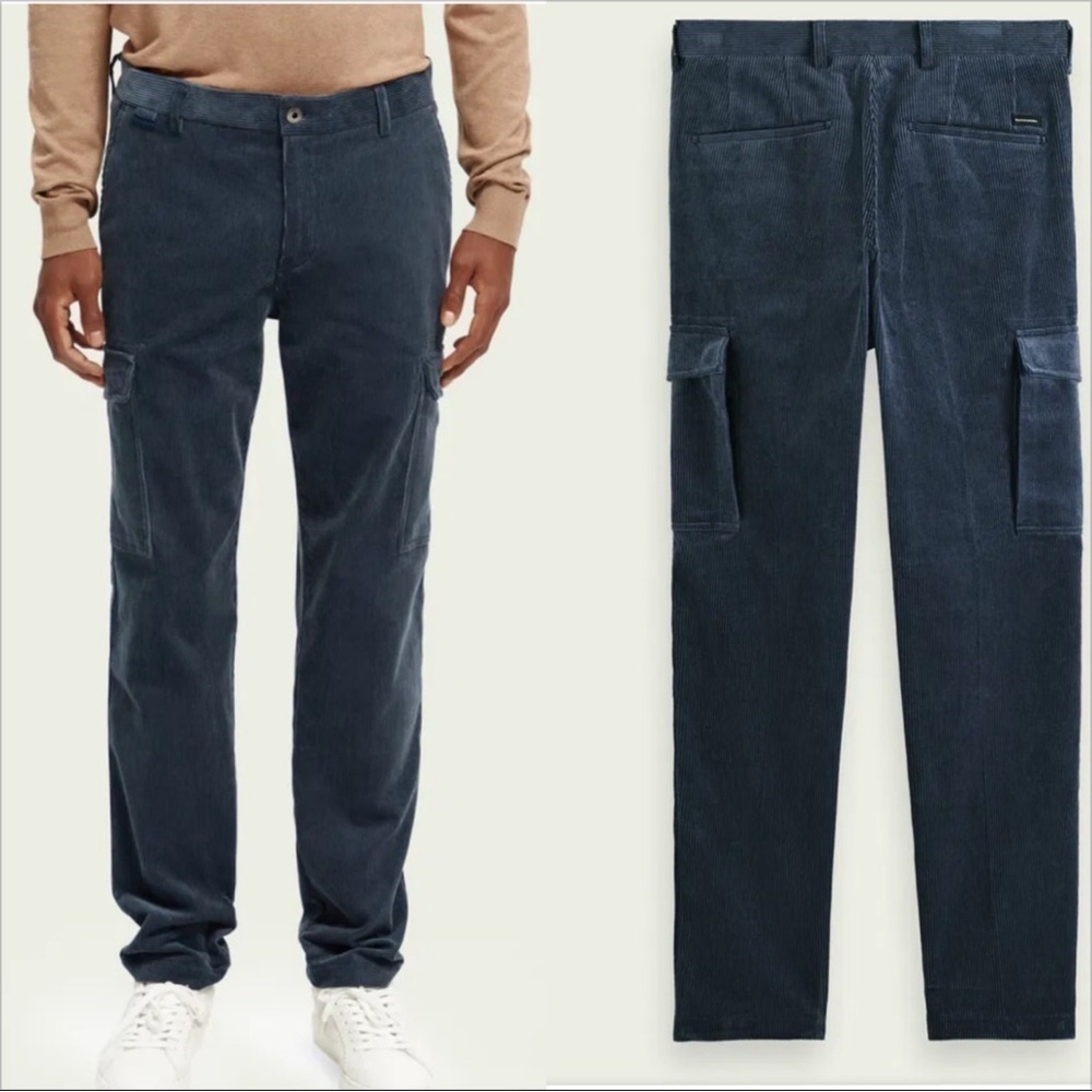 NWT Scotch & Soda Stuart 32x32 corduroy Cargo Pants blue REG SLIM FIT